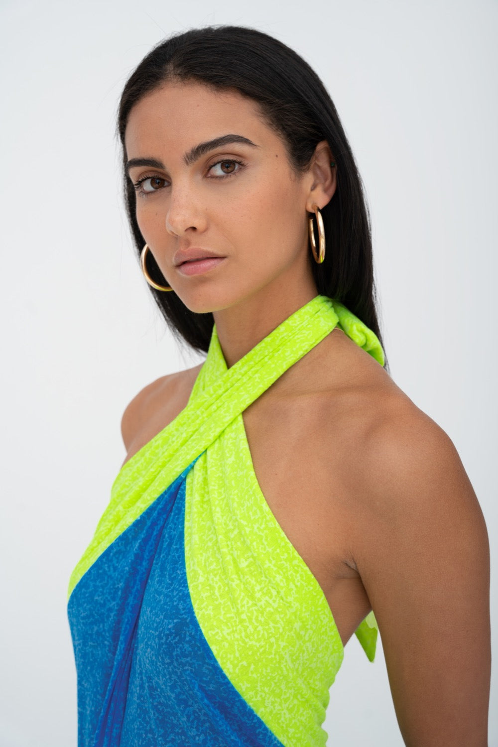 Crossover Halter Dress in Blue