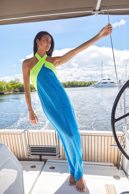 Crossover Halter Dress in Blue