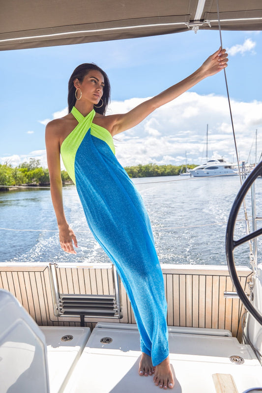 Crossover Halter Dress in Blue