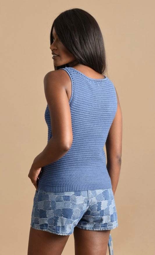 Sleeveless Sweater Tank in Blue
