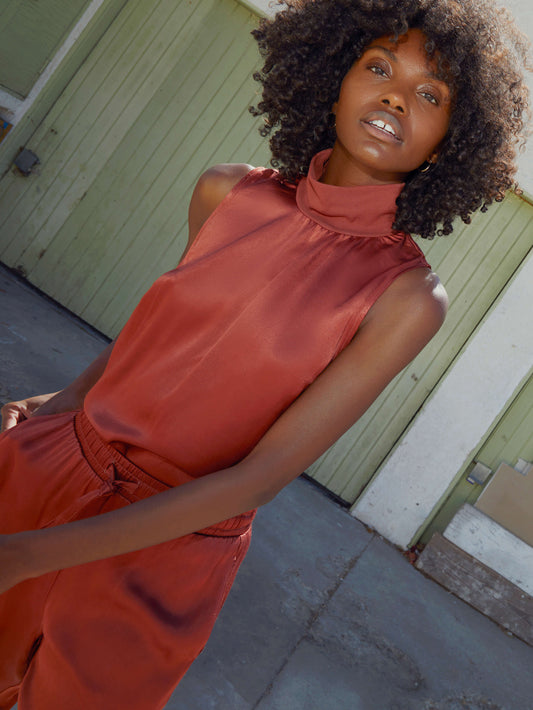 Danielle Mock Neck Tank in Rust