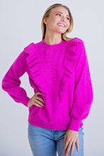 Load image into Gallery viewer, Solid Ruffle Sweater in Fuschia
