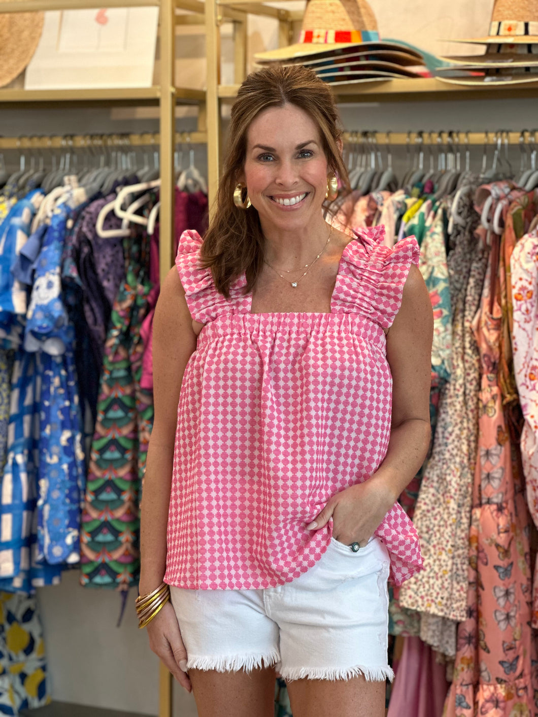 Pink Gingham Strappy Top