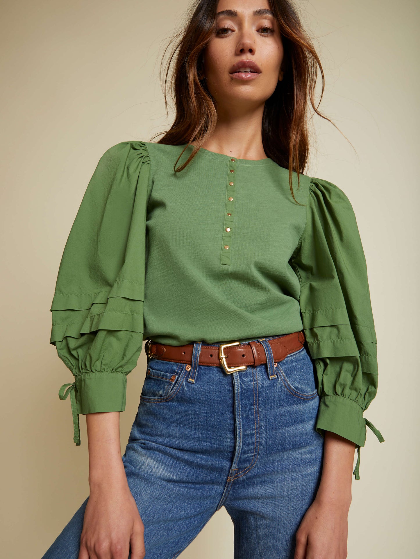 Dixe Poplin Henley in Green