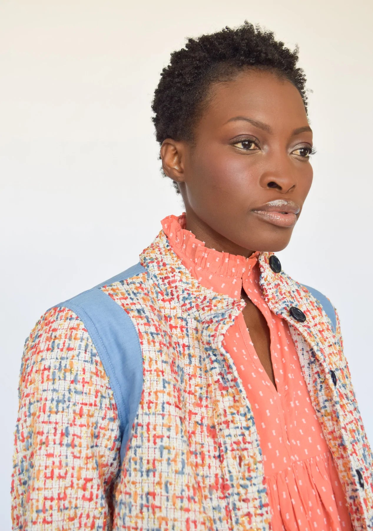 Crop Jacket in Coral Tweed