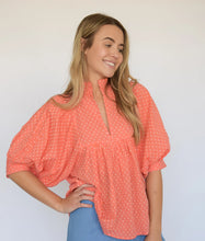 Load image into Gallery viewer, High Neck Top in Coral Swiss Dot
