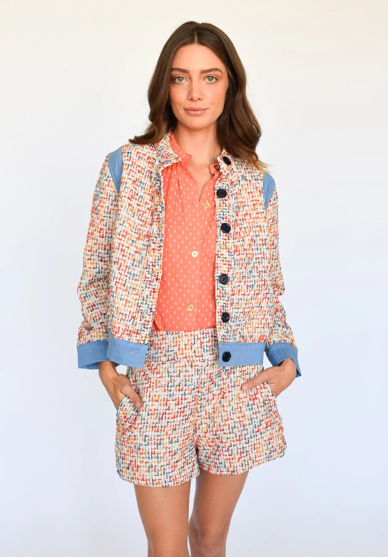 Crop Jacket in Coral Tweed