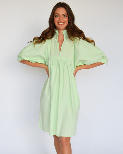 High Neck Dress in Mint Poplin