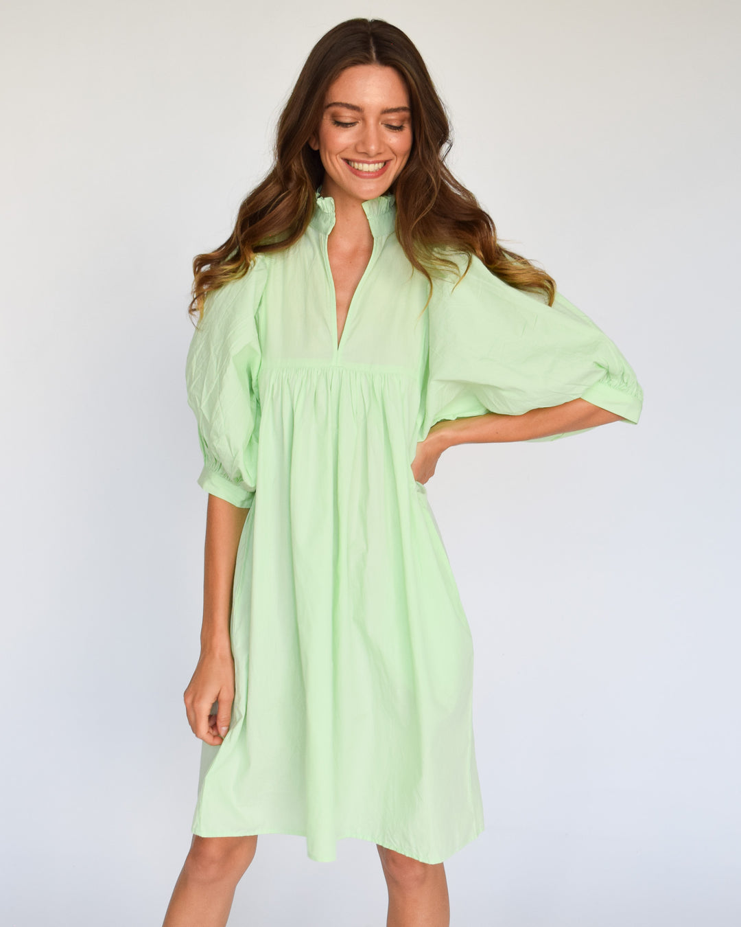 High Neck Dress in Mint Poplin