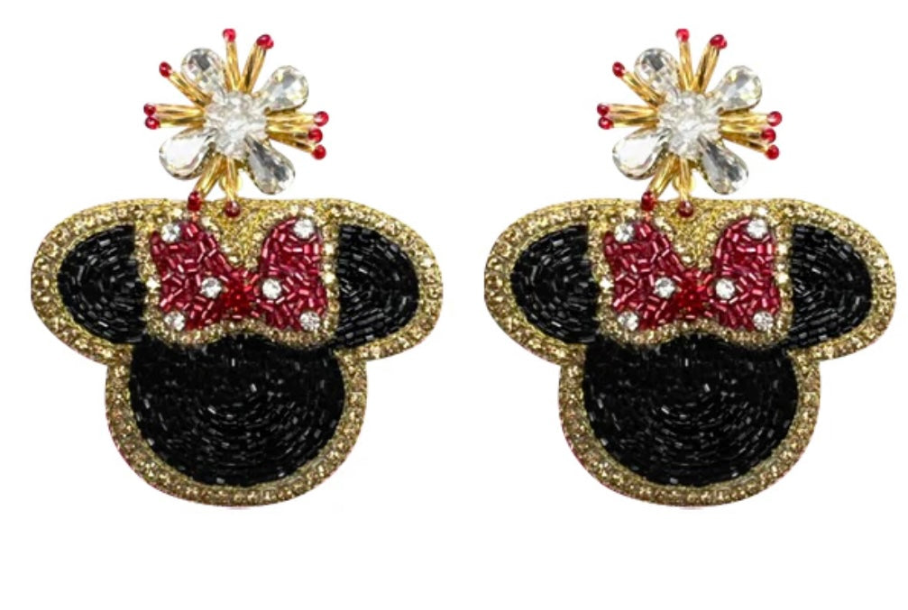 Large Black/Red Minnie Earring