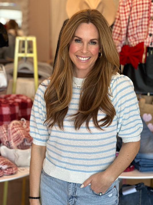 Puff Sleeve Sailor Stripe Crewneck
