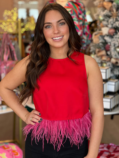Red Feather Trim Top