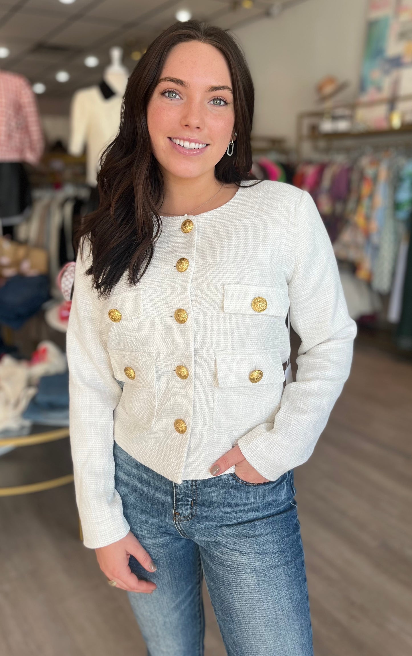Delfina Crop Jacket in White