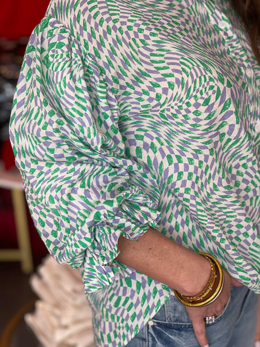 Disco Button Puff Sleeve Top