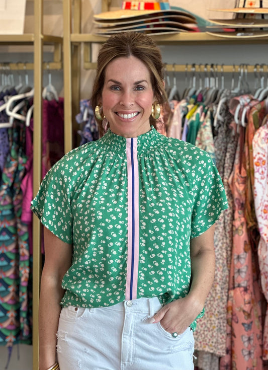 Green Floral Stripe Blouse