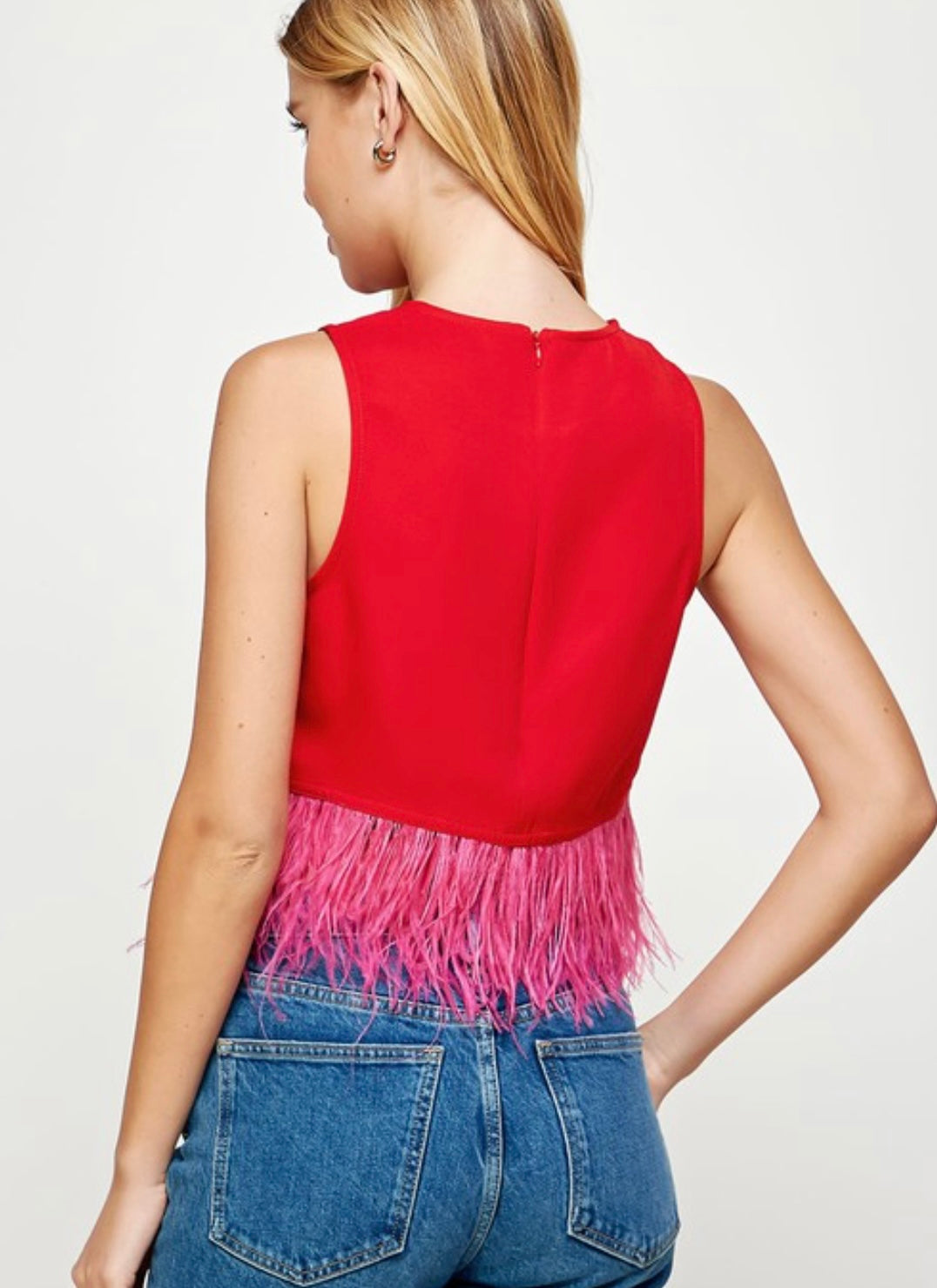 Red Feather Trim Top