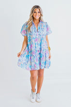 Load image into Gallery viewer, Floral Tiered Mini Dress in Blue/Pink

