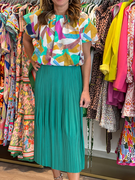 Pleated Midi Skirt in Jade