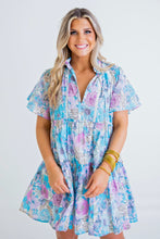 Load image into Gallery viewer, Floral Tiered Mini Dress in Blue/Pink
