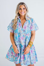 Load image into Gallery viewer, Floral Tiered Mini Dress in Blue/Pink
