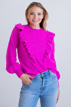 Load image into Gallery viewer, Solid Ruffle Sweater in Fuschia
