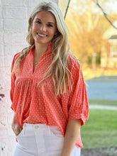 Load image into Gallery viewer, High Neck Top in Coral Swiss Dot
