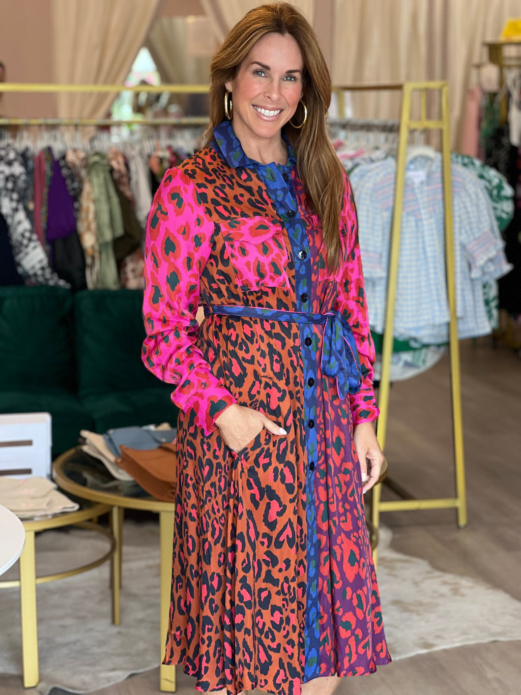 Mixed Leopard Pop Midi Dress