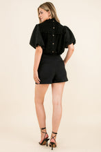 Load image into Gallery viewer, Black Mixed Media Button Back Top

