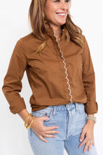 Load image into Gallery viewer, The Scalloped Embroidery Shirt in Tan
