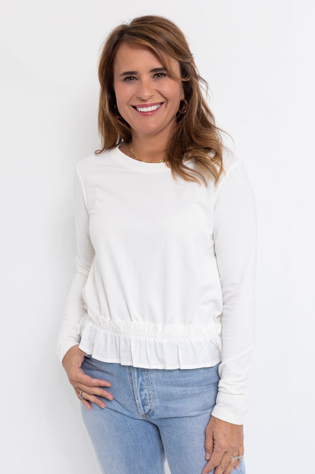 Lia Ruffle Bottom Top in White