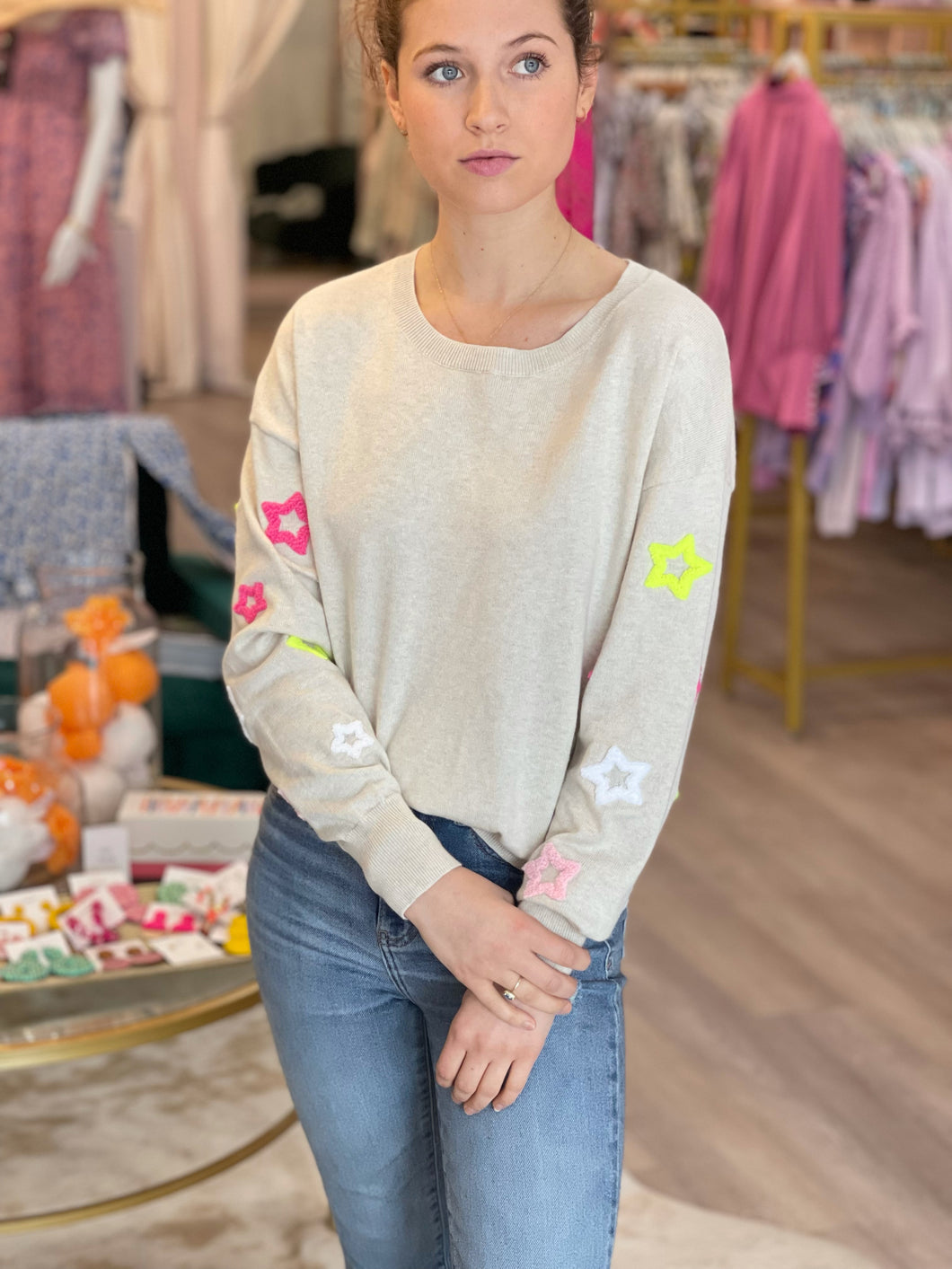 Oatmeal Multi Star Sweater