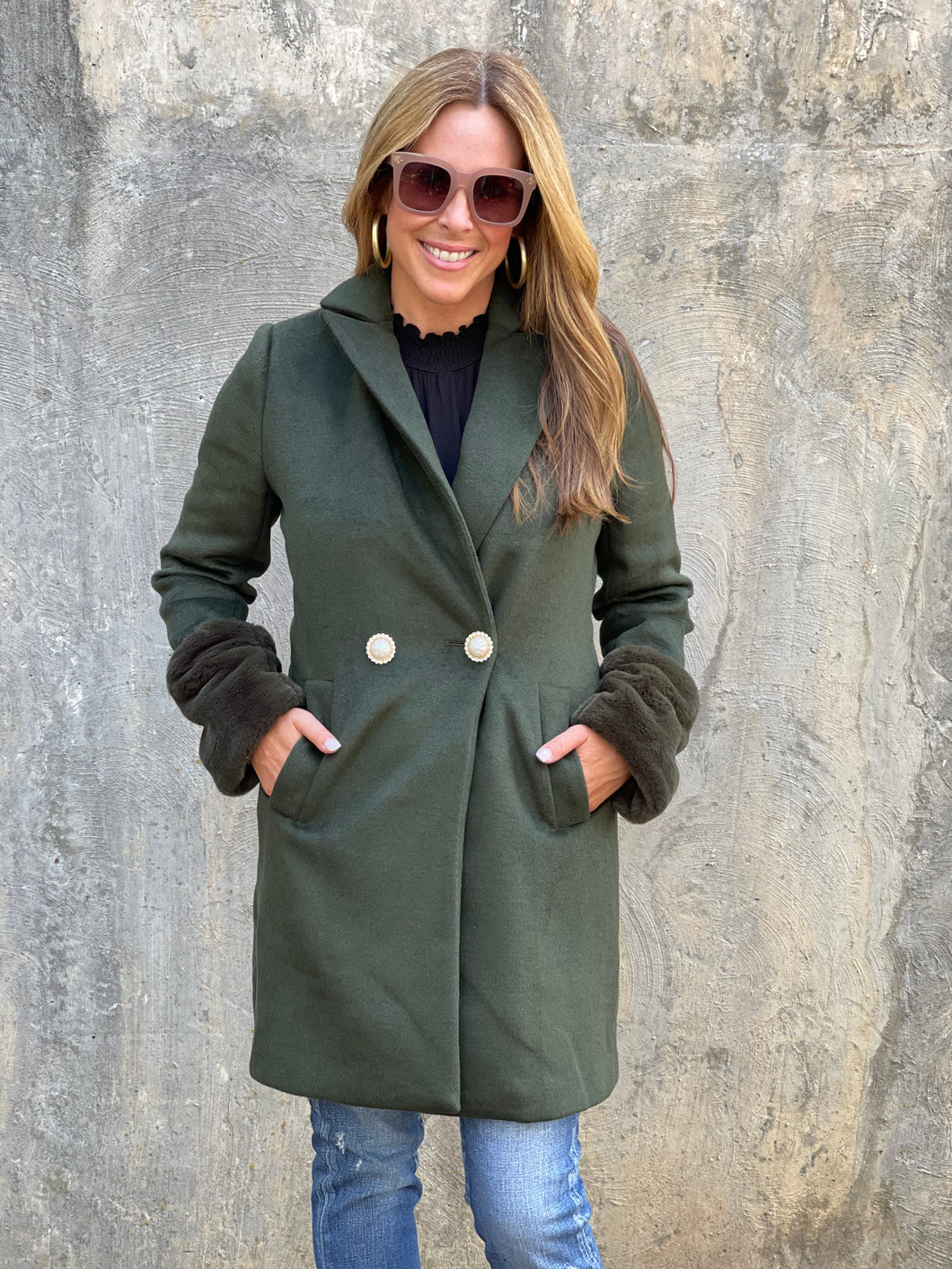 Olive Coat w/Pearl Buttons