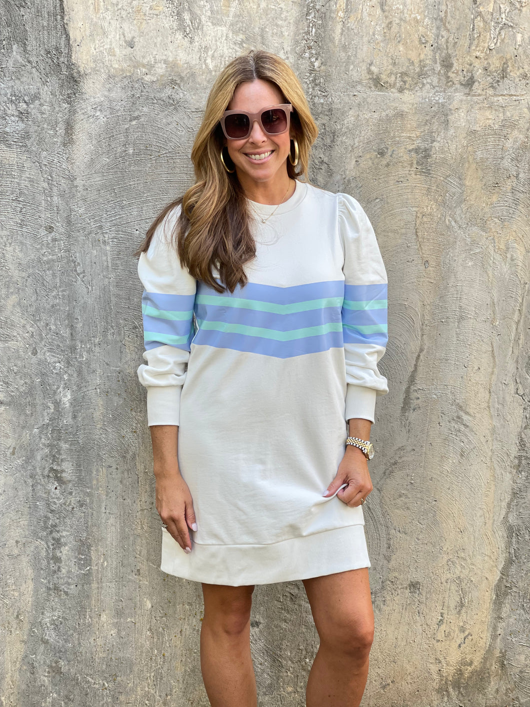 Ivory LS Inverted Stripe Sweatshirt Dress