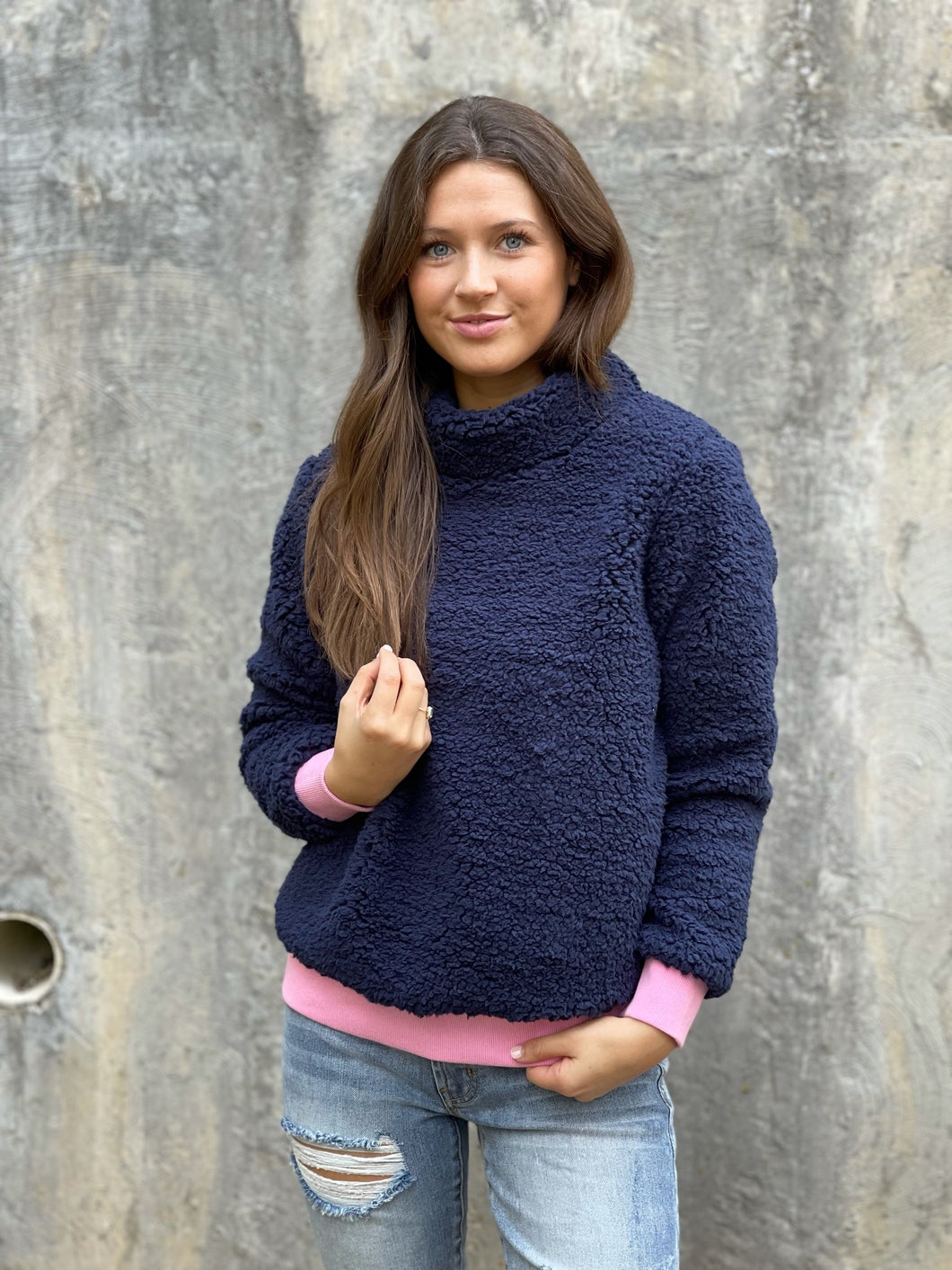 Navy Cowl Neck Pullover