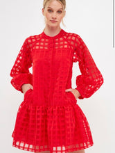 Load image into Gallery viewer, Red Organza Button Long Sleeve Mini Dress
