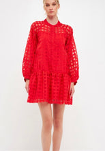 Load image into Gallery viewer, Red Organza Button Long Sleeve Mini Dress
