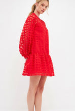 Load image into Gallery viewer, Red Organza Button Long Sleeve Mini Dress
