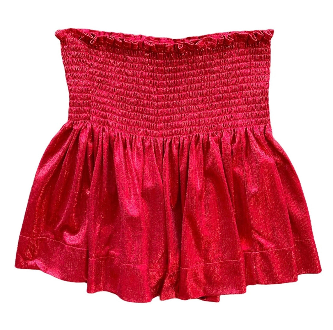 Red Smocked Swing Shorts