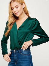 Load image into Gallery viewer, Long Sleeve Satin Bodysuit in Green
