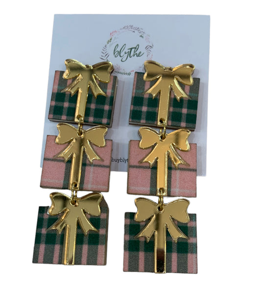 Pink and Green Present Earring