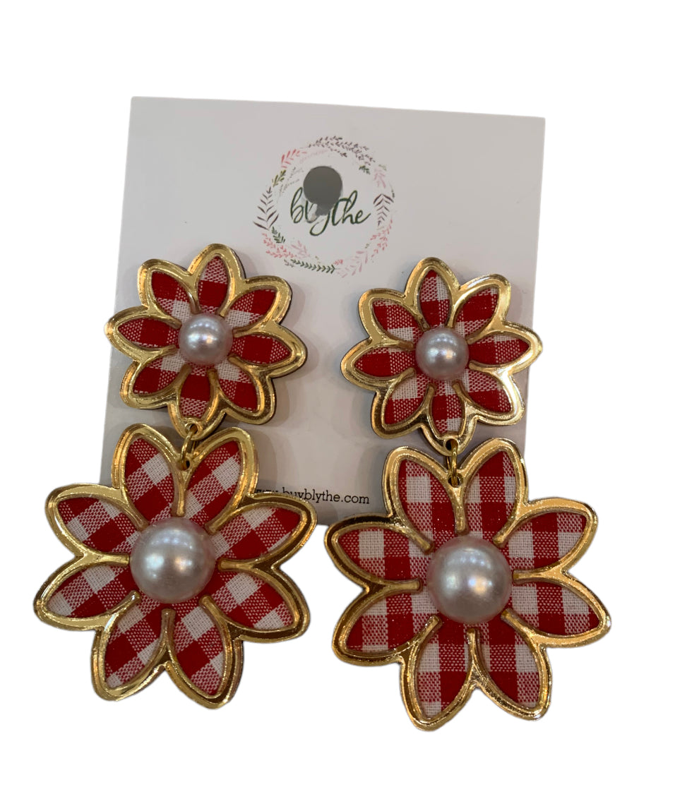 Red Gingham Daisy Earring