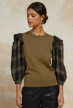 Load image into Gallery viewer, Golden Brown Scallop Sweater w/Plaid
