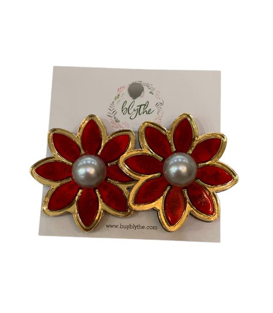 Red Holiday Daisy Stud Earring