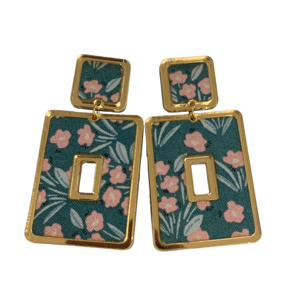 Teal Rectangle Statement Earring