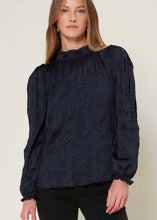 Load image into Gallery viewer, Navy Crinkled Mock Neck Blouse
