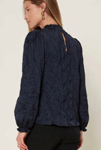 Load image into Gallery viewer, Navy Crinkled Mock Neck Blouse
