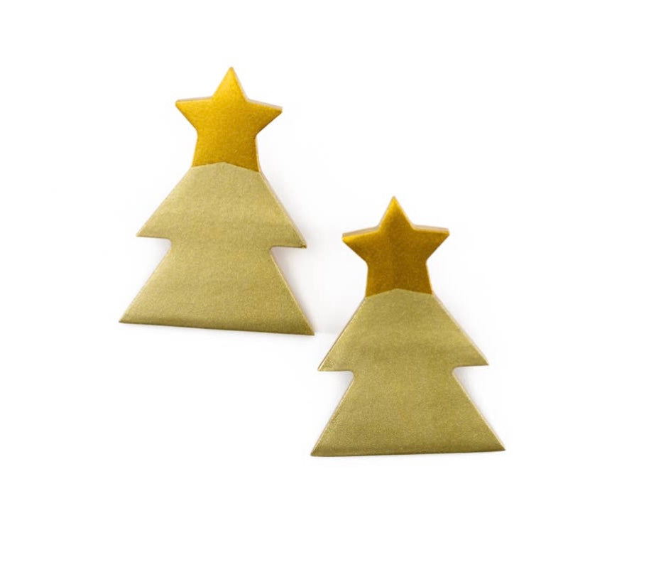 Gold Christmas Tree Earrings