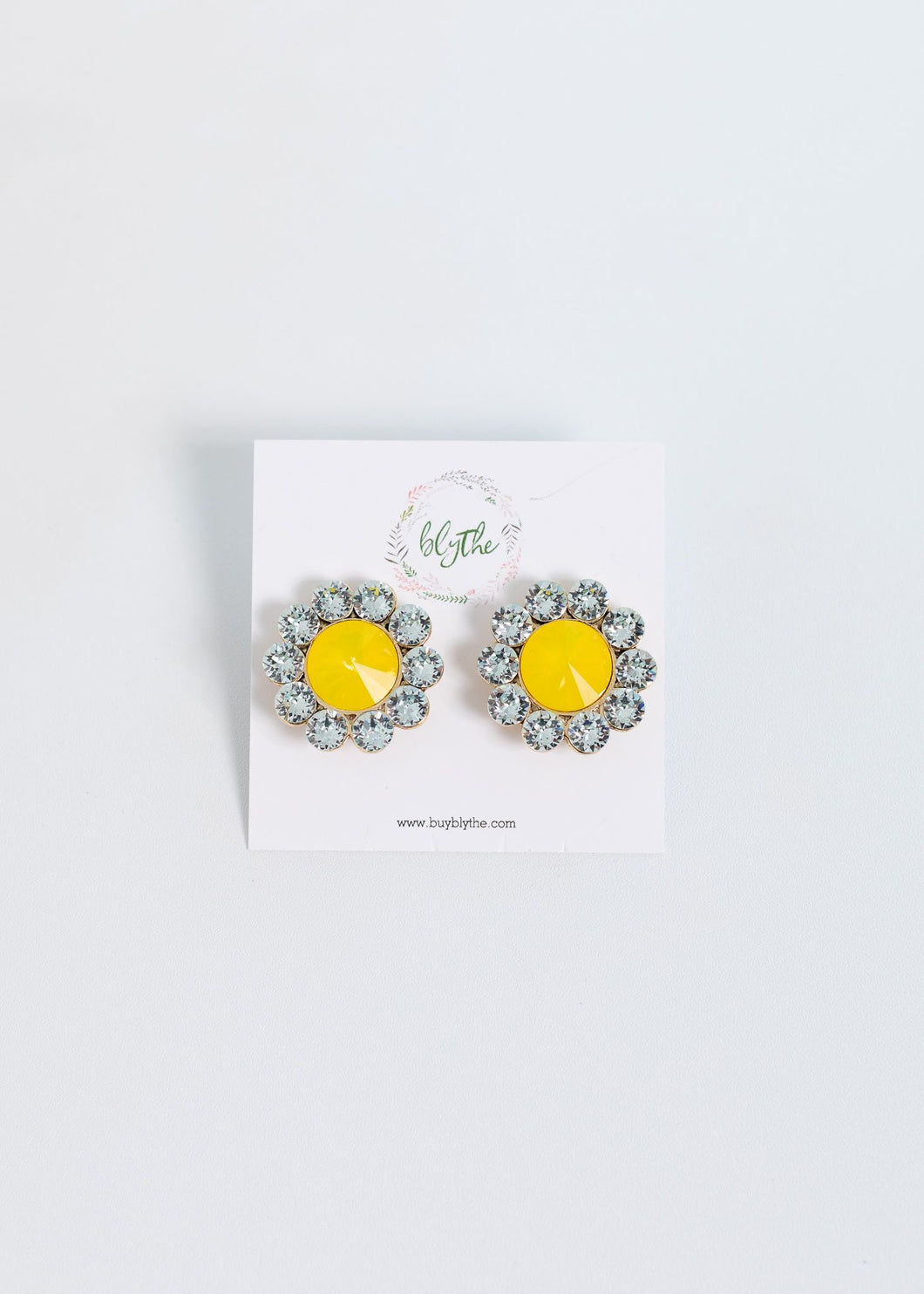 Yellow Flower Earrings w/Rhinestones
