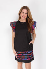 Load image into Gallery viewer, Black Dress w/Floral Trim

