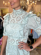 Load image into Gallery viewer, Sage Eyelet Ruffle Top.
